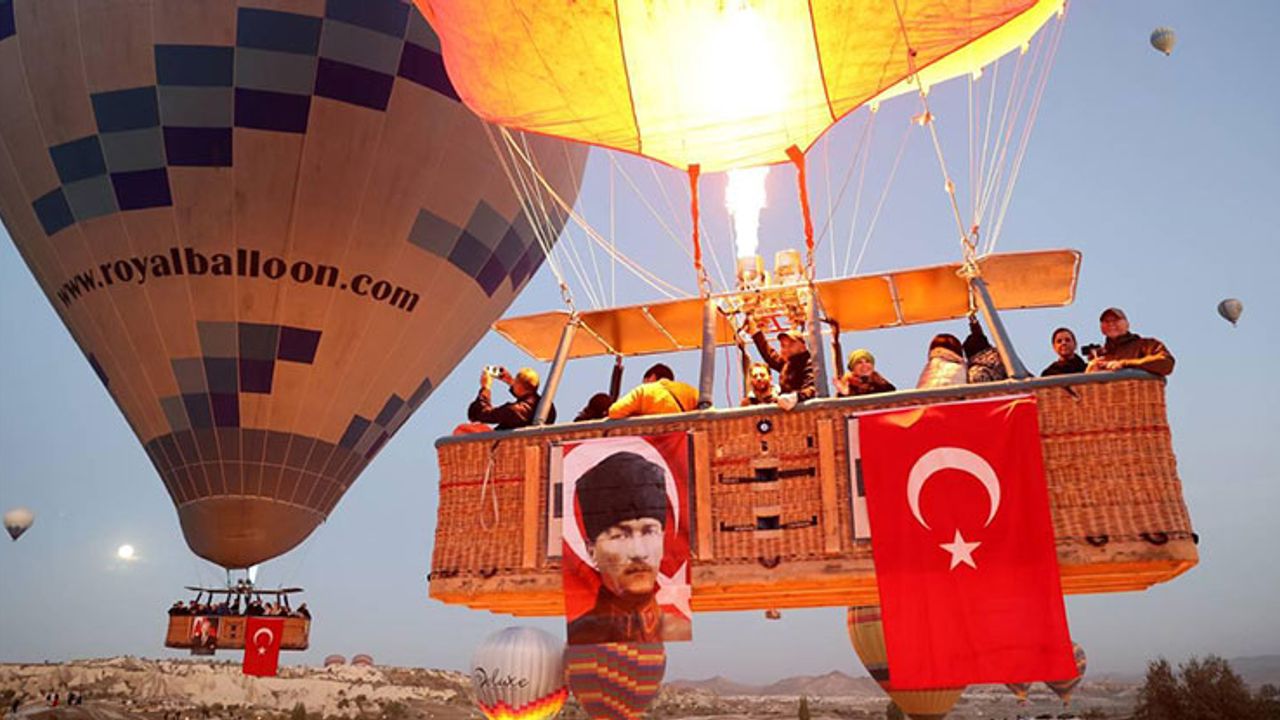 Kapadokya semaları Türk bayraklarıyla kaplandı