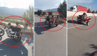 Canını hiçe sayarak motosikleti üzerine yatarak sürdü