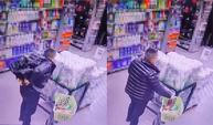 Alarmları söktü, alkol şişelerini pantolonuna sakladı: Hırsızlık anı saniye saniye kamerada!