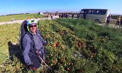 Yamaç paraşütü pilotu domates tarlasına indi