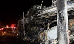 Bilecik'te otomobil yüklü tır cayır cayır yandı