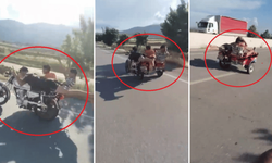 Canını hiçe sayarak motosikleti üzerine yatarak sürdü
