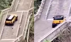 Tianmen Dağı’nın 999 merdivenini tırmanan test aracı tarihi yapıya zarar verdi