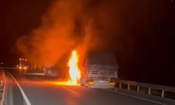 Erzincan’da seyir halindeki tır alev alev yandı