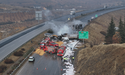 Gaziantep'te feci kaza! Çarpışan 3 tırda yangın çıktı