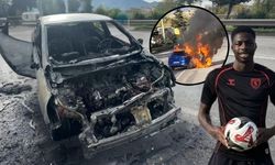Samsunsporlu yıldız oyuncu Musaba'nın korku dolu anları! Aracı alev aldı