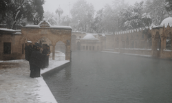 Şanlıurfa'daki tarihi Balıklıgöl karla beyaza büründü