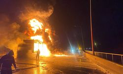 Tarsus-Adana-Gaziantep Otoyolu’nda bir tır alev alev yandı