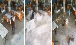 Alanya’da dalgalar lokantayı bastı! Deniz taştı, komi sulardan kaçamadı...