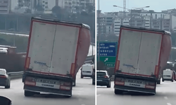Bursa'da yürekler ağza geldi: Seyir halindeki tır yan şekilde ilerledi