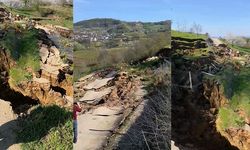 Bursa’da heyelan, iki mahalleyi birbirine bağlayan yolu parçalara ayırdı