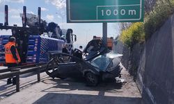 TEM Otoyolu'nda otomobil yön levhasına saplandı