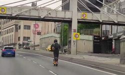 E-5’te scooterla tehlikeli yolculuk kamerada: "Biraz tehlike arz ediyor sanki"