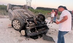 Mersin'de trafiğe kapalı yolda otomobil takla attı: 1 ölü, 1 yaralı