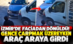 İzmir'de faciadan dönüldü! Gence çarpmak üzereyken araç araya girdi