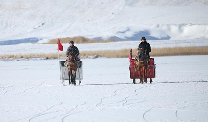 Kısmen donan Çıldır Gölü'nde atlı kızak heyecanı başladı