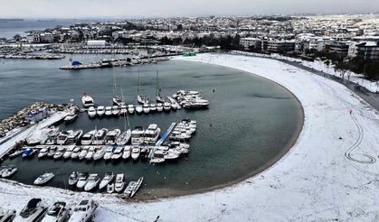 İstanbul’da kar güzelliği! Yeşilköy sahili havadan görüntülendi