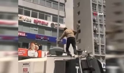 TOMA'nın üstüne çıkıp zarar veren saldırgan tutuklandı