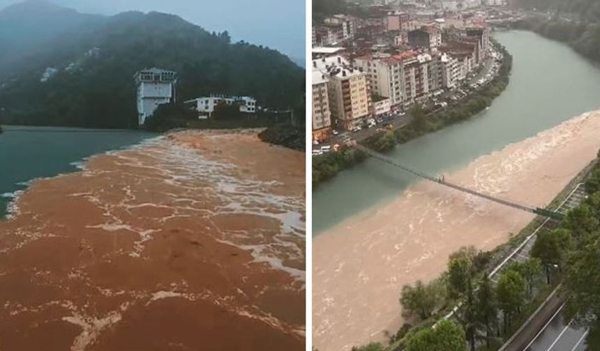 Artvin’de taşan dereler Çoruh Nehri'yle buluştu! İşte o anlar böyle kaydedildi