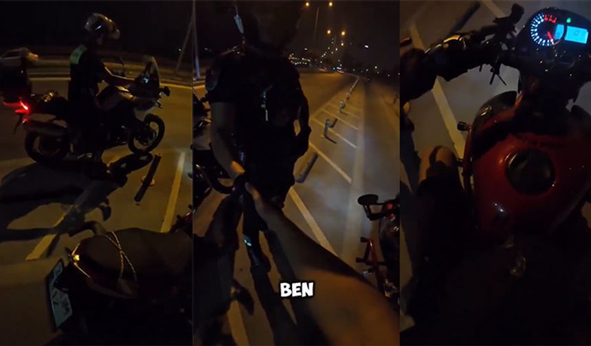 Benzini biten motosiklet sürücüsünün imdadına polis memuru yetişti