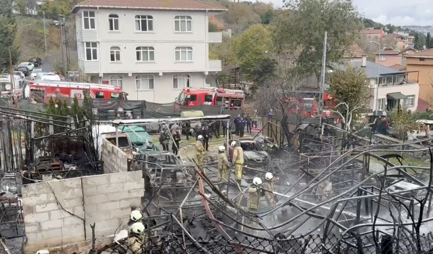 Sarıyer'de oto tamirhanesinde çıkan yangın söndürüldü