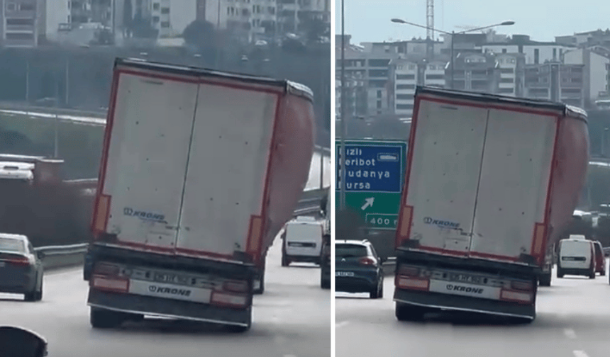 Bursa'da yürekler ağza geldi: Seyir halindeki tır yan şekilde ilerledi