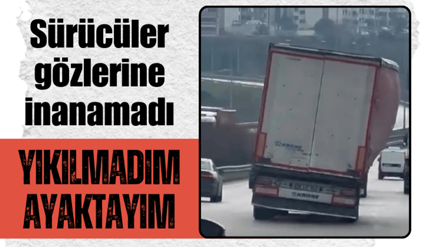 Bursa'da yürekler ağza geldi: Seyir halindeki tır yan şekilde ilerledi