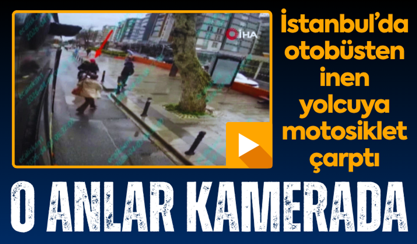 İETT otobüsünden inen yolcuya motosiklet çarptı