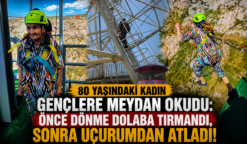 80 yaşındaki kadın gençlere meydan okudu: Önce dönme dolaba tırmandı, sonra uçurumdan atladı!