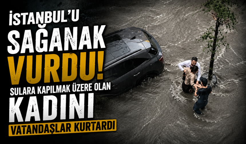 Sağanakta can pazarı: Sulara kapılmak üzere olan kadını vatandaşlar kurtardı