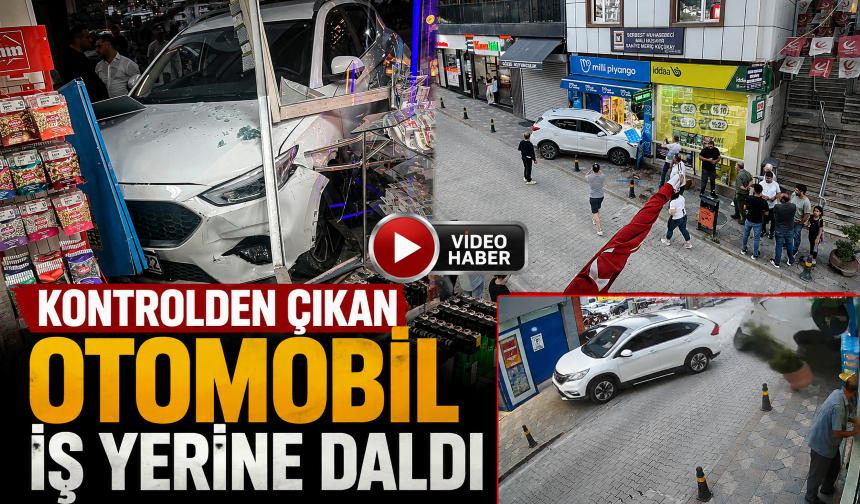 Kontrolden çıkan otomobil iş yerine daldı