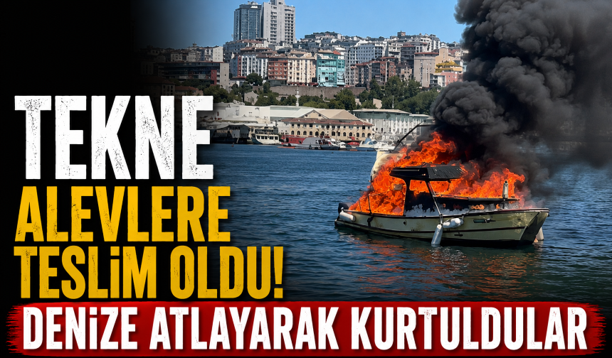 Balat'ta tekne alevlere teslim oldu! Denize atlayarak kurtuldular