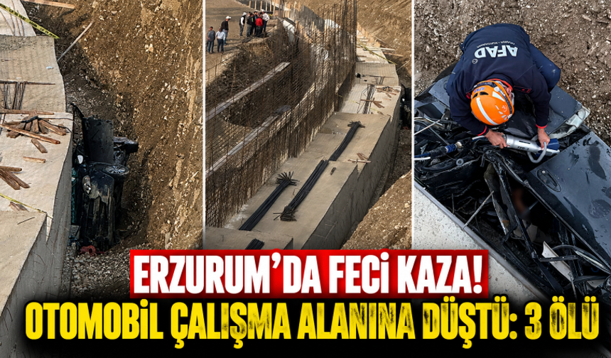 Erzurum’da feci kaza! Otomobil çalışma alanına düştü: 3 ölü