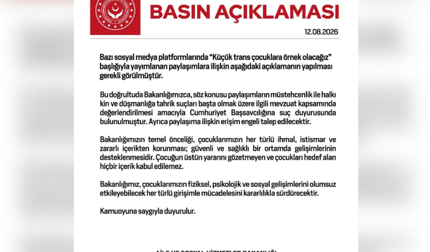 Aile ve Sosyal Hizmetler Bakanlığı'ndan o paylaşımlara suç duyurusu
