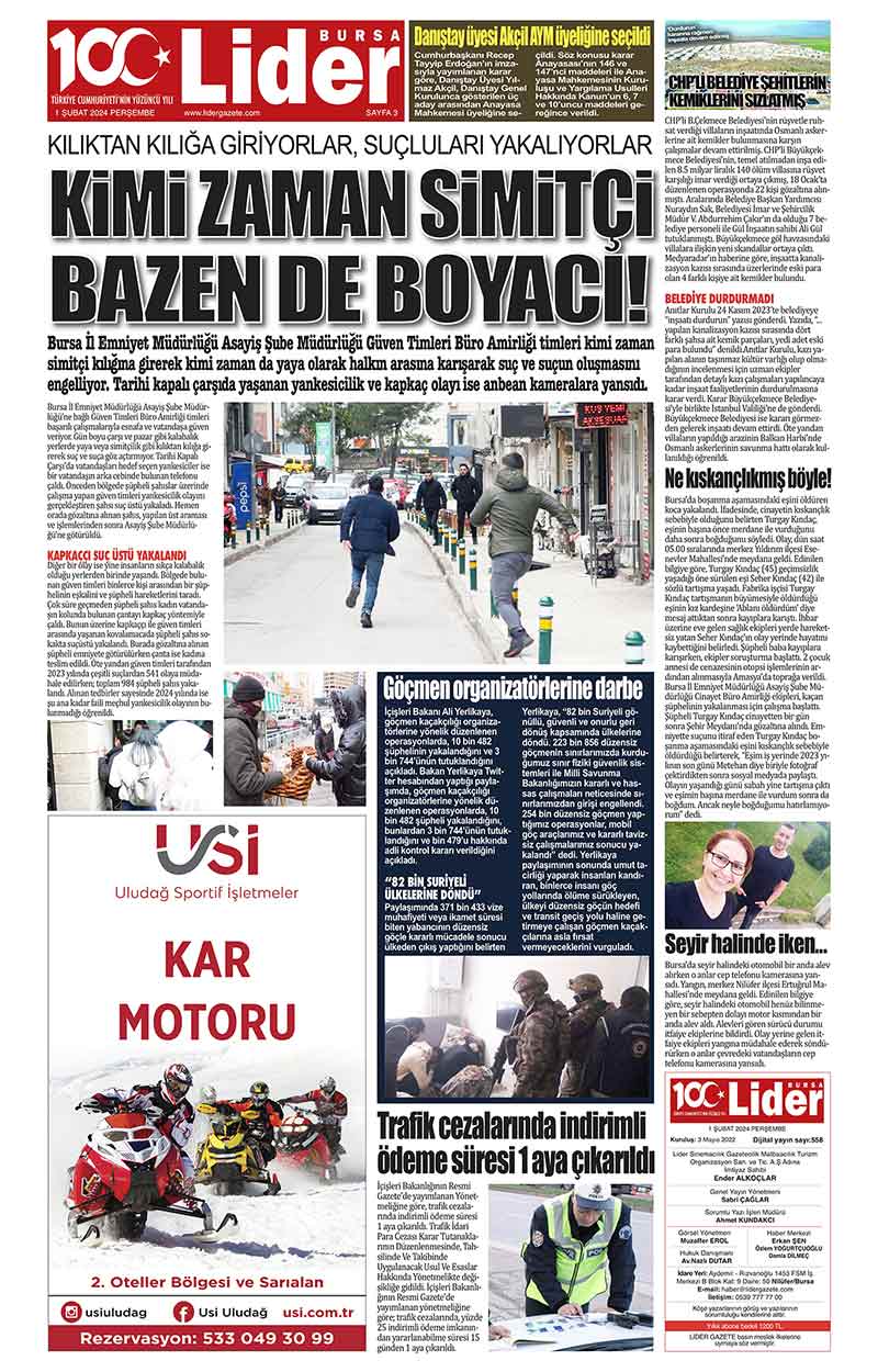 1 Ş U B A T L İ D E R G A Z E T E B U R S A 3