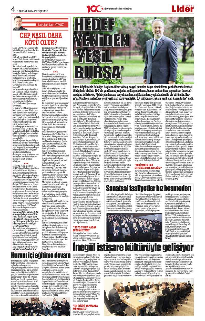 1 Ş U B A T L İ D E R G A Z E T E B U R S A 4