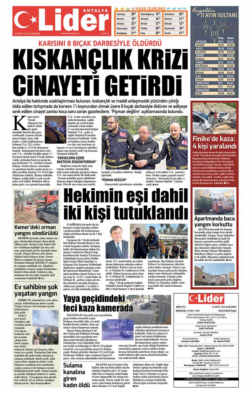 13 M A R T L İ D E R G A Z E T E A N T A L Y A 3