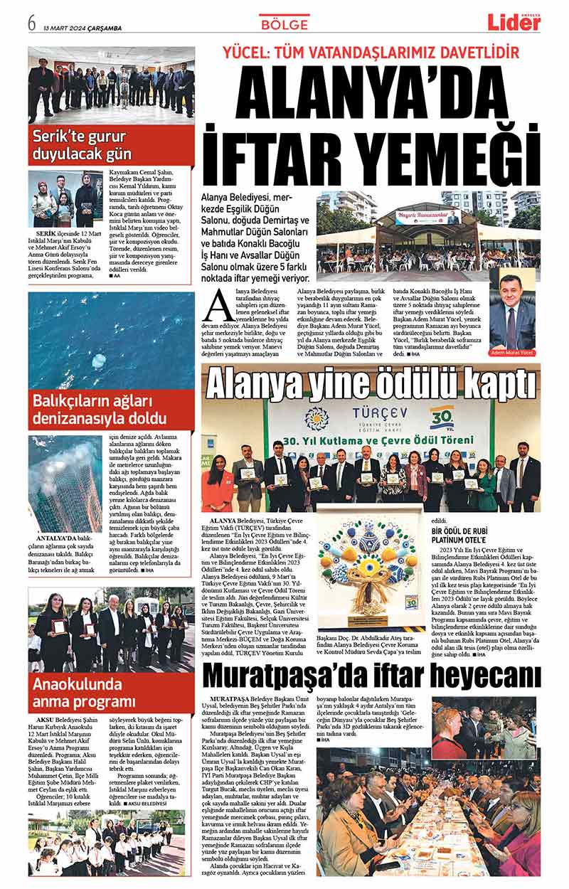 13 M A R T L İ D E R G A Z E T E A N T A L Y A 6