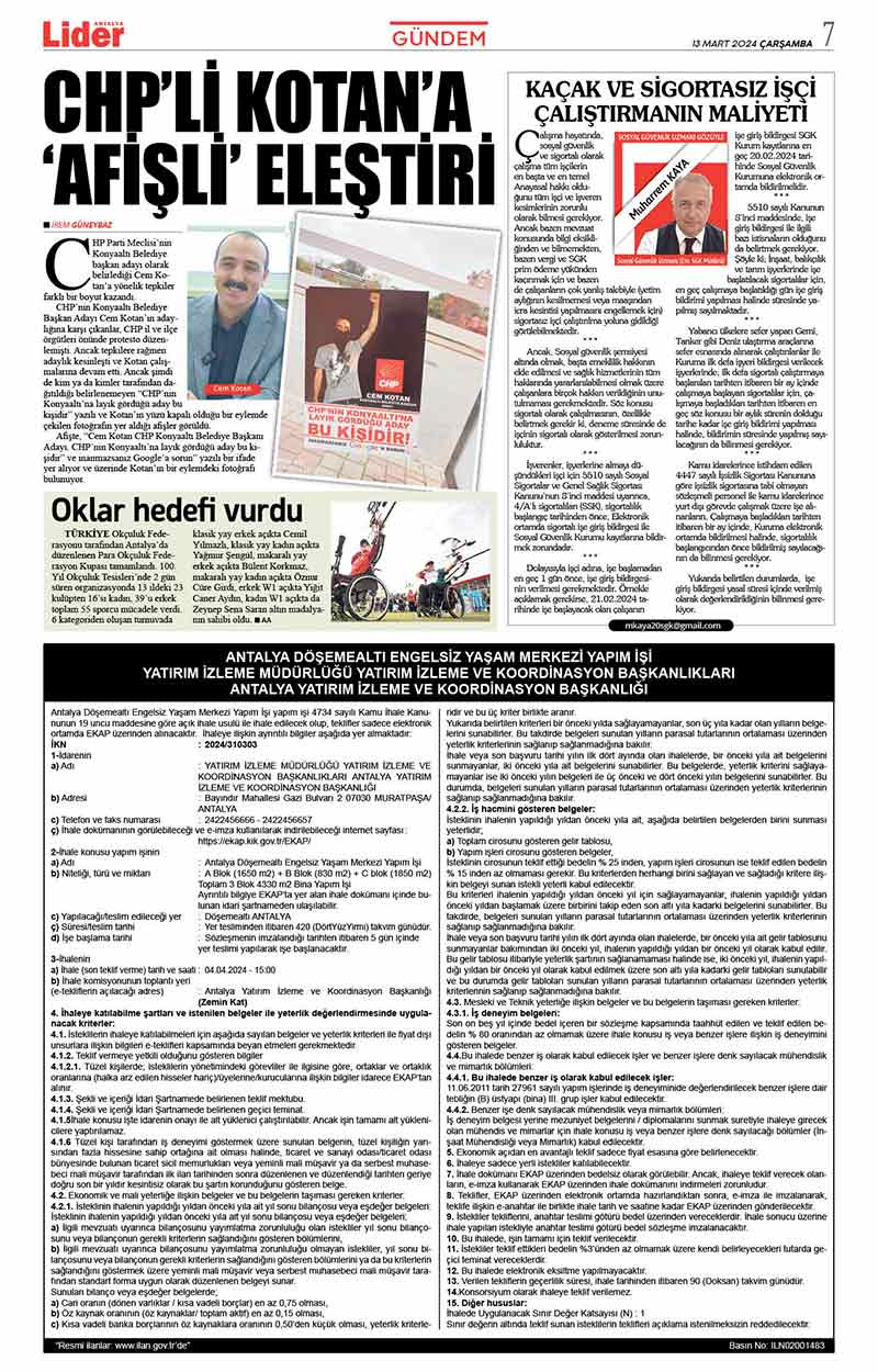 13 M A R T L İ D E R G A Z E T E A N T A L Y A 7