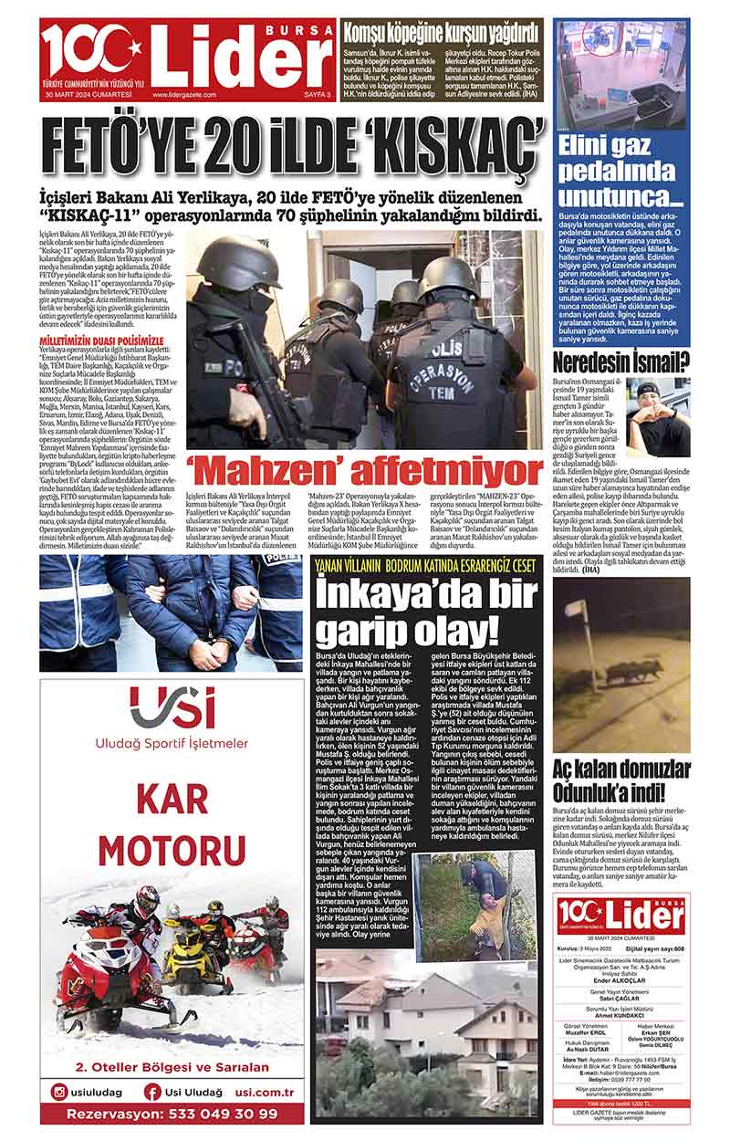 30 M A R T L İ D E R G A Z E T E B U R S A 3