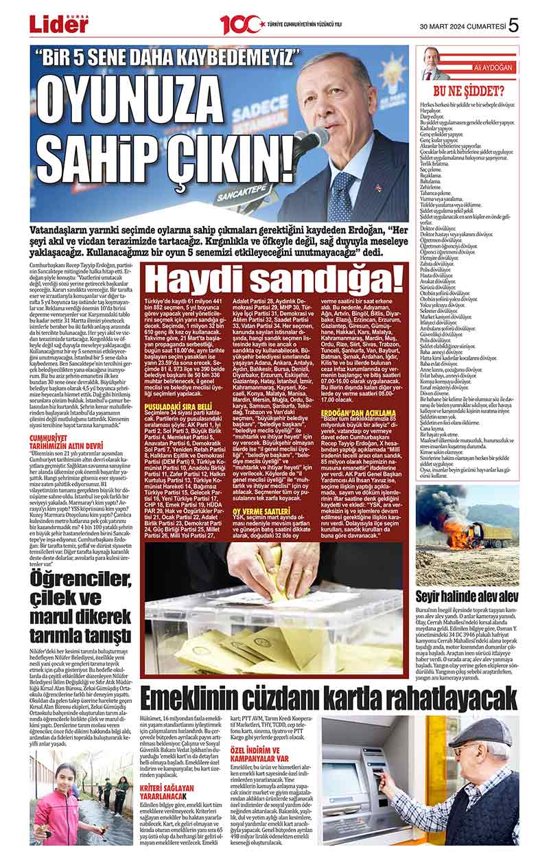 30 M A R T L İ D E R G A Z E T E B U R S A 5