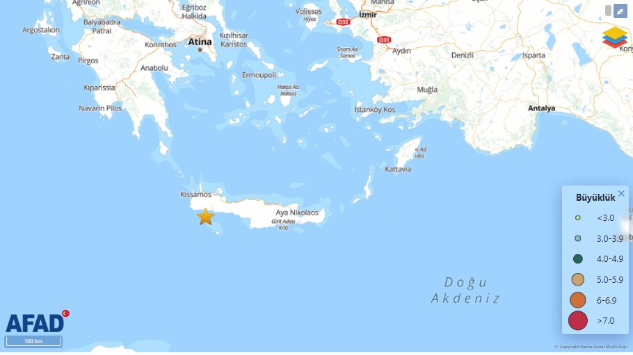 Akdeniz'de 4 Büyüklüğünde Deprrem