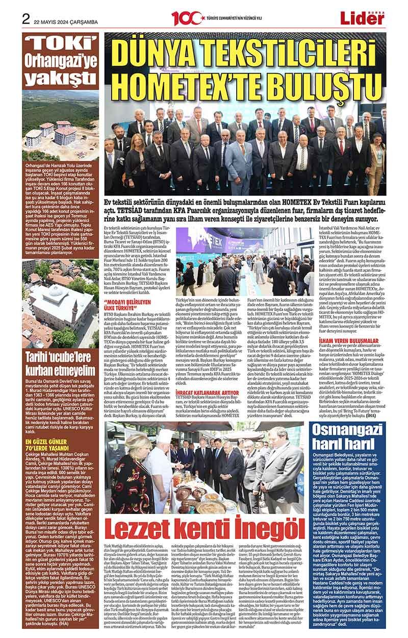 22 M A Y I S L İ D E R G A Z E T E B U R S A 2