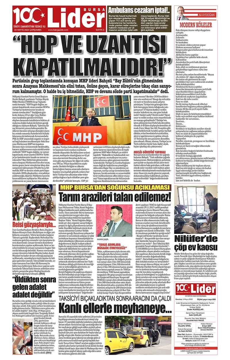 22 M A Y I S L İ D E R G A Z E T E B U R S A 3