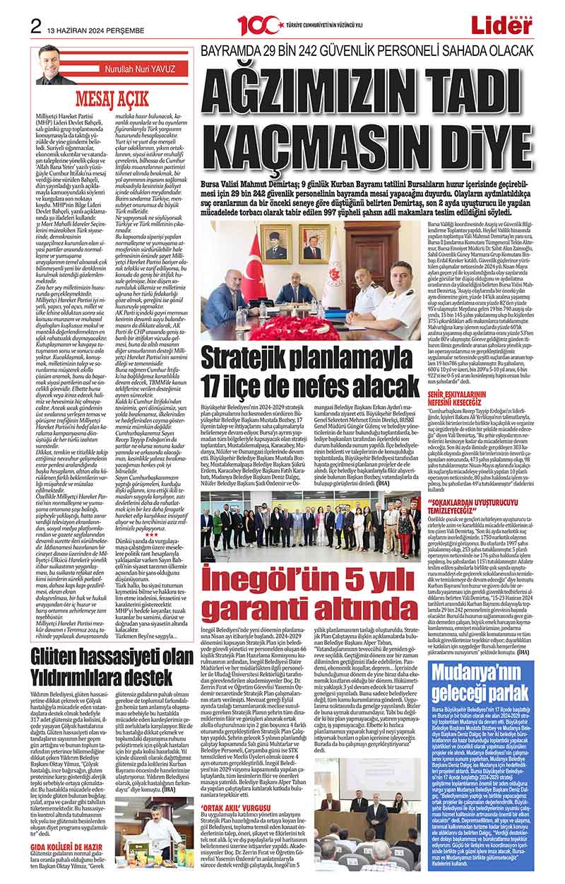 13 H A Z İ R A N L İ D E R G A Z E T E B U R S A 2