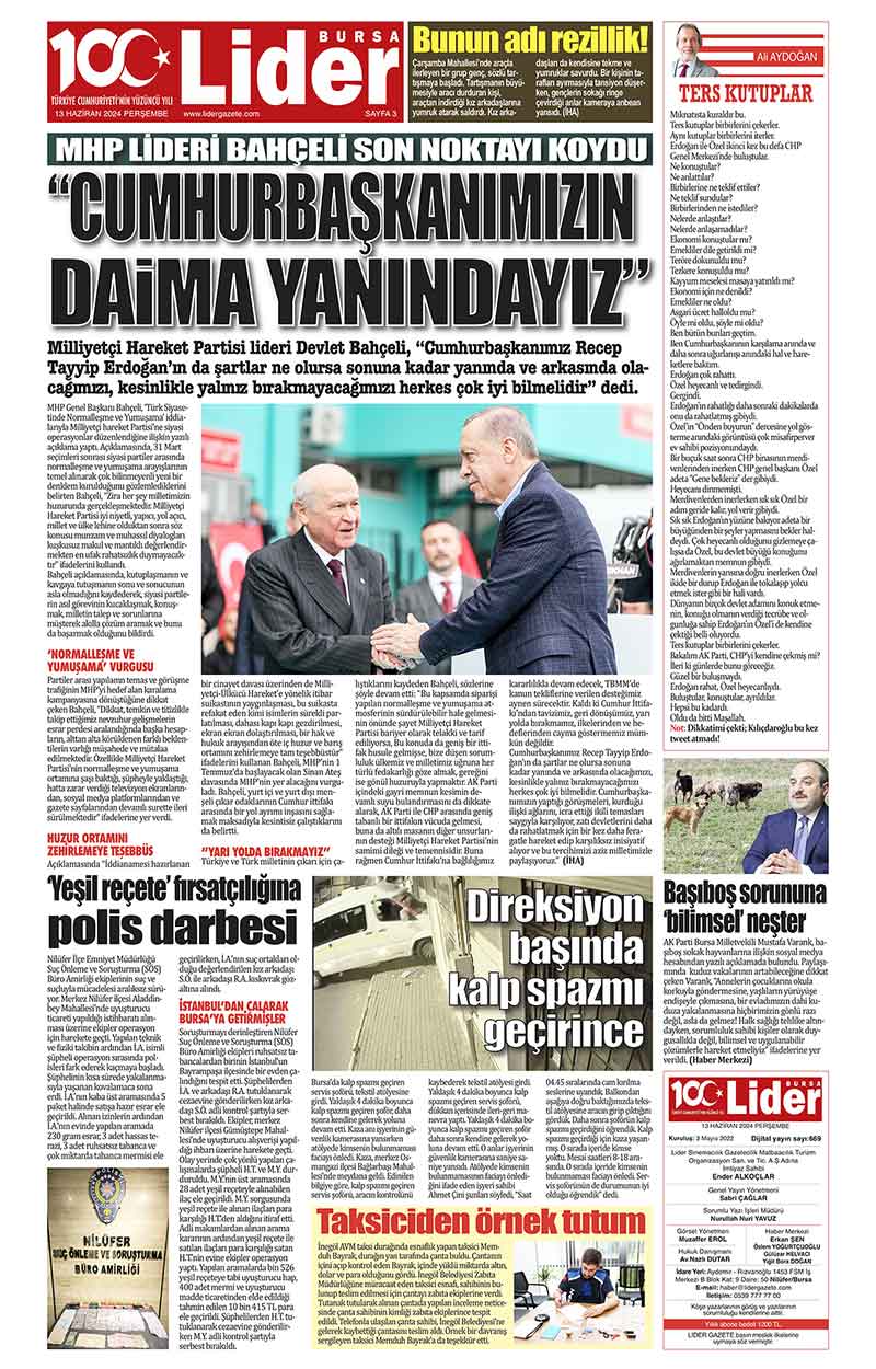 13 H A Z İ R A N L İ D E R G A Z E T E B U R S A 3