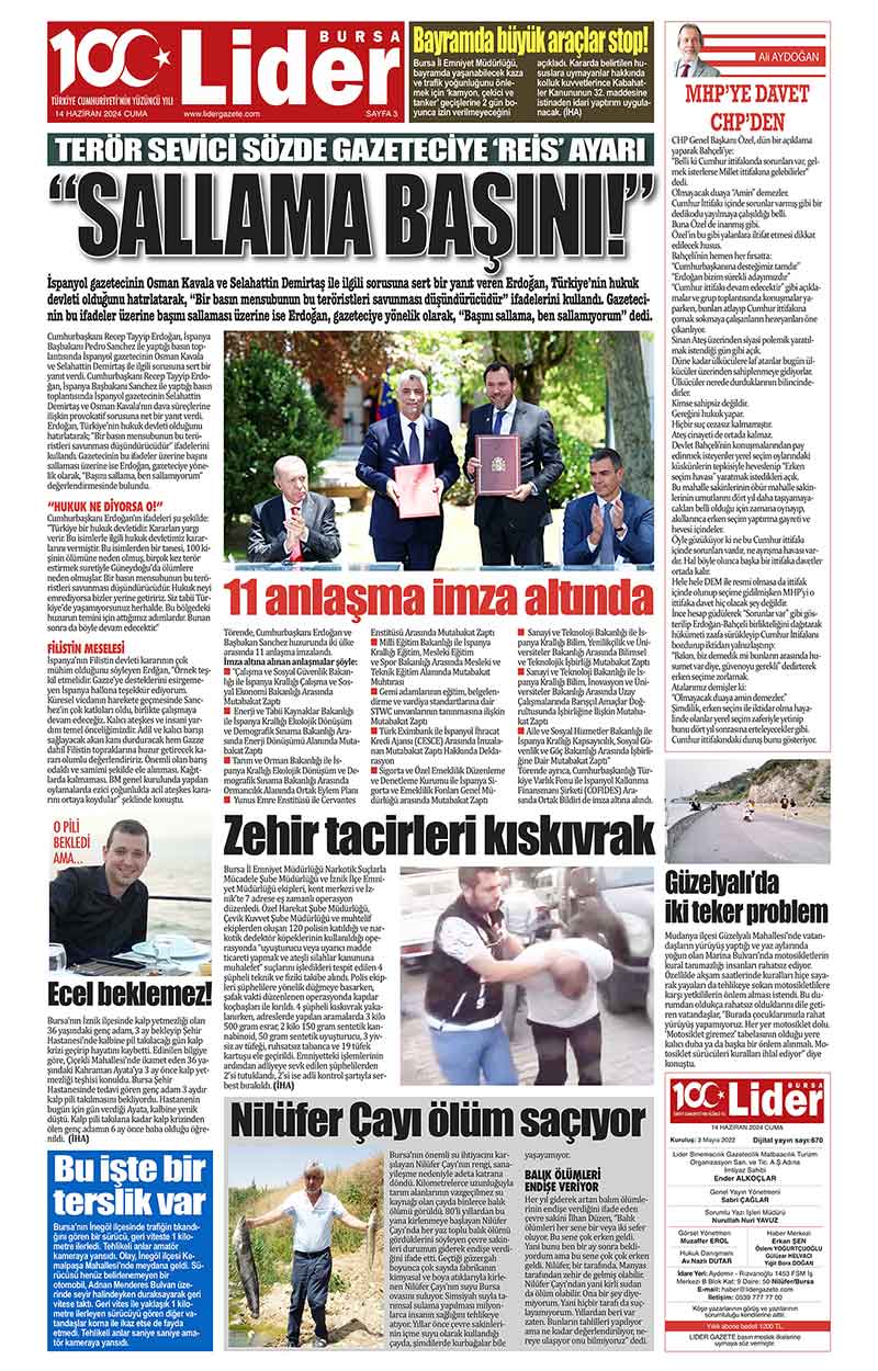 14 H A Z İ R A N L İ D E R G A Z E T E B U R S A 3
