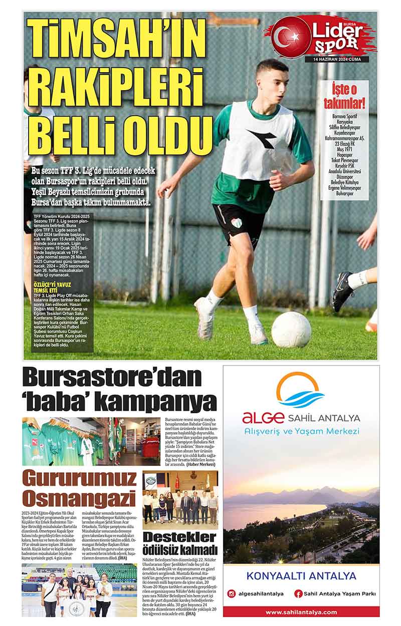 14 H A Z İ R A N L İ D E R G A Z E T E B U R S A 4