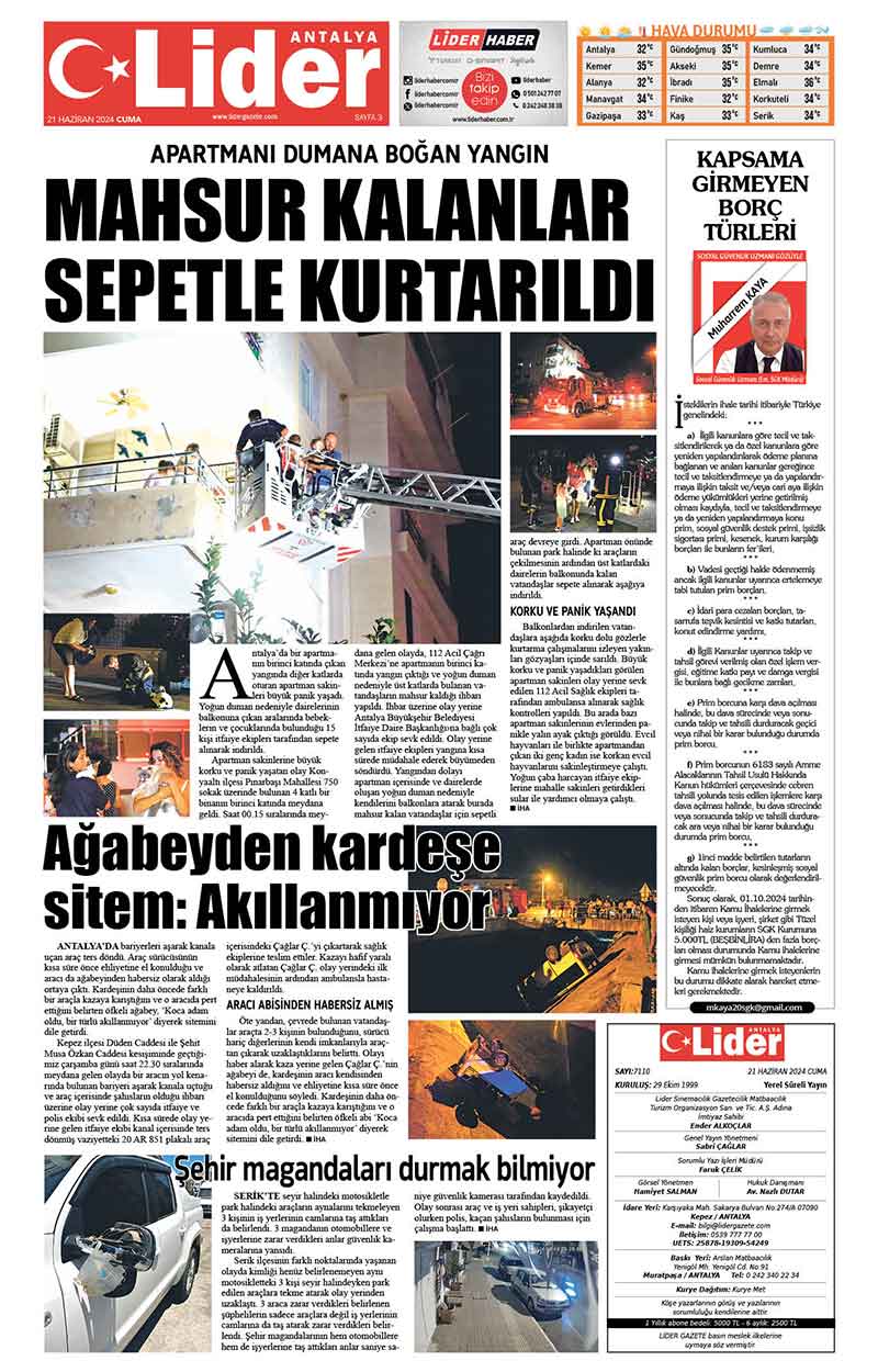 21 H A Z İ R A N L İ D E R G A Z E T E A N T A L Y A 3