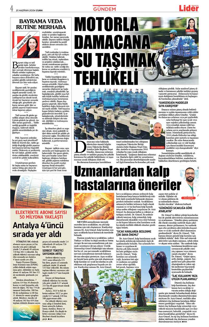 21 H A Z İ R A N L İ D E R G A Z E T E A N T A L Y A 4